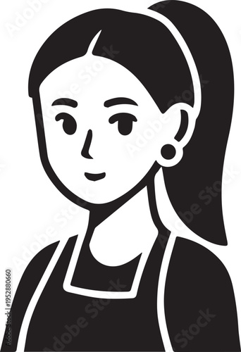 Hand Drawn Female Pilot Black and White Avatar Illustration in Minimal Line Art Style Design
