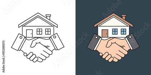 Handshake and House Icon Symbolizing Real Estate Deals, Property Partnership, and Home Purchase Agreements for Business Transactions