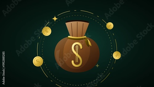 Animated Money Bag with Coins.