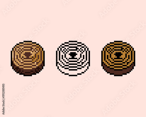 Traditional Mid-Autumn Festival Mooncake Pixel Art Chinese Pastry Icon. Perfect for Mid Autumn Festival themed games, bakery management simulators