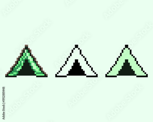 Pixel Art Outdoor Camping Tent Icons. Perfect for world map markers, save point indicators in RPGs, or building icons in a wilderness survival simulator