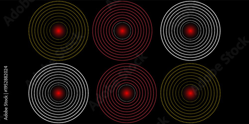 Pain Relief Target Icons: Concentric Red Circles for Healthcare, Radar, and Sound Wave Concepts. Pain red circle or localization mark, aching place sign, abstract symbol of pain
