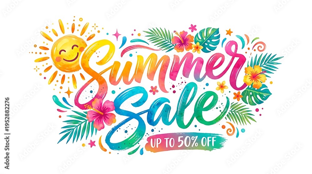 Fototapeta premium Summer Sale Tropical Sun Illustration