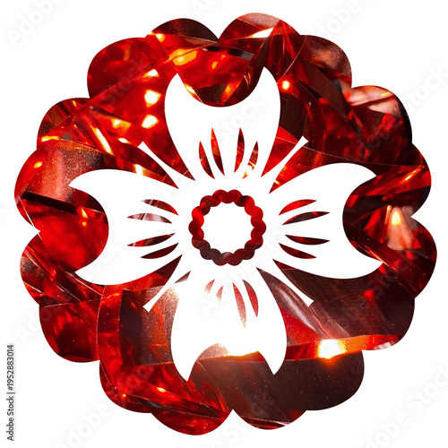 Abstract red flower cutout on transparent background, ornamental design