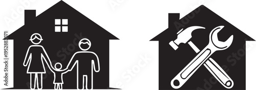 Family Home and House Repair Service Icons