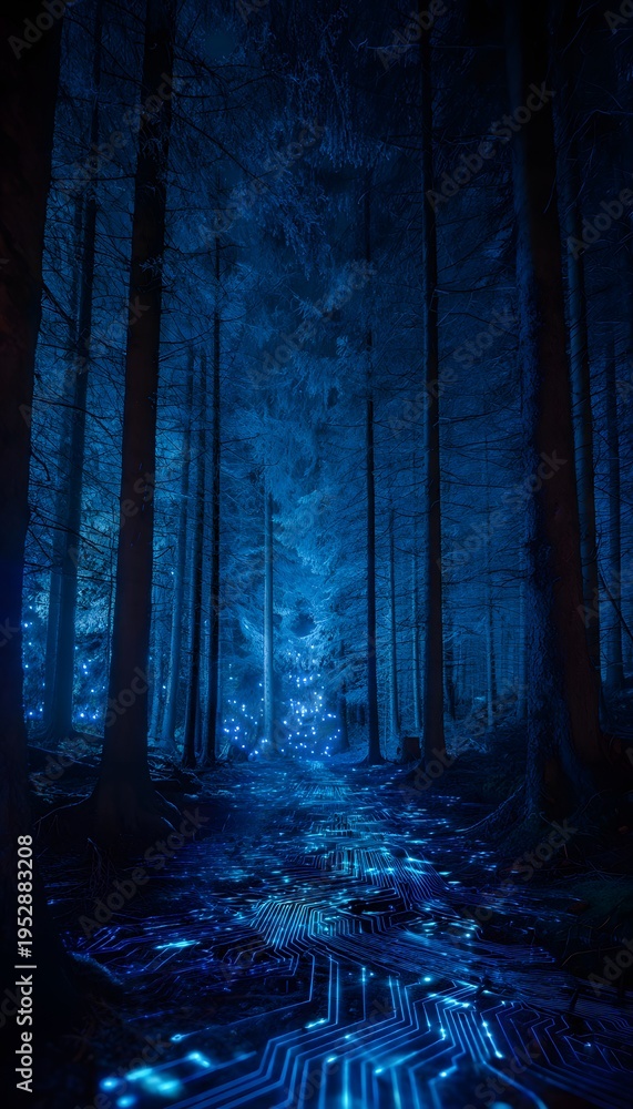Fototapeta premium Futuristic forest blends nature and technology a serene digital landscape inspires innovation and creative design