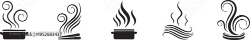 Hot Food Steam and Soup Bowl Vector Icons