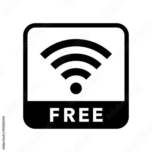 フリーWi-Fiのアイコン　四角　枠あり　モノクロ　素材　イラスト