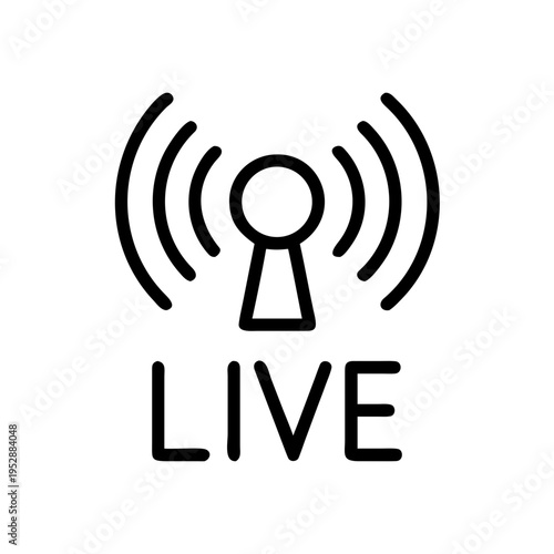 Live broadcast symbol with text, representing real-time transmission and streaming