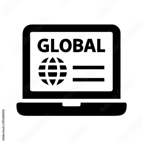 Laptop with global icon and news headlines, online news portal and information broadcast