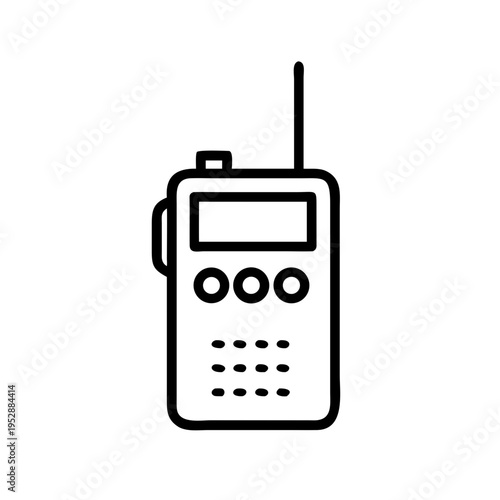 Outline of modern walkie-talkie with screen buttons and antenna on transparent checkered background