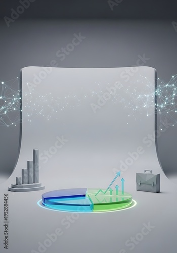 Business analytics podium with chart, statistics and digital network