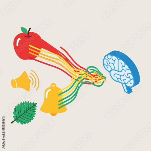 An illustration depicting sensory input and processing within the human brain.