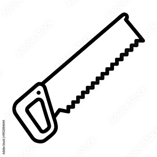 Hand saw tool for woodworking and construction with dark outline and handle