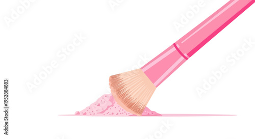 Pink Makeup Brush Applying Powder on White Background