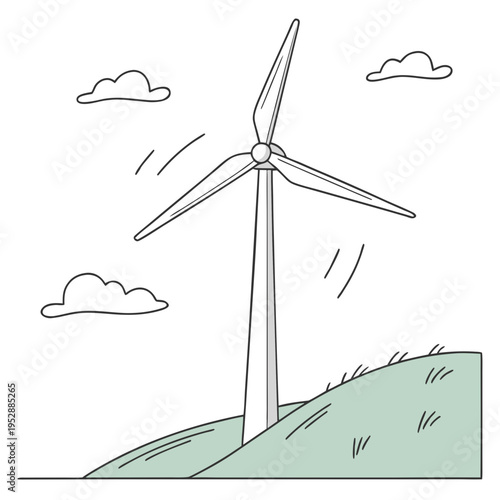 A wind turbine on a grassy hill