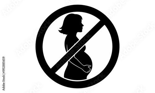 Pregnant woman prohibition sign silhouette on white