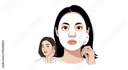 Young woman applying facial mask for skincare, beauty treatment, healthy skin