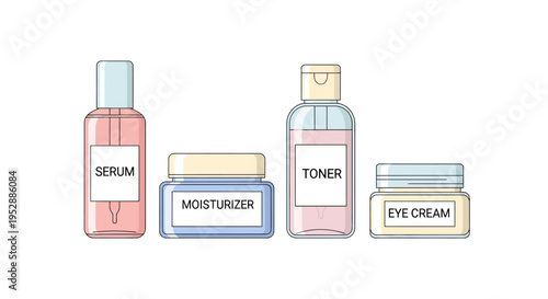 Cosmetic Skincare Products: Serum, Moisturizer, Toner, Eye Cream