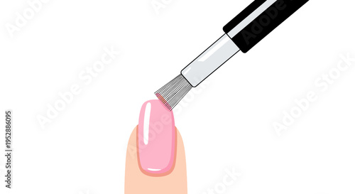 Applying Pink Nail Polish to Fingernail with Brush - Beauty and Manicure Concept