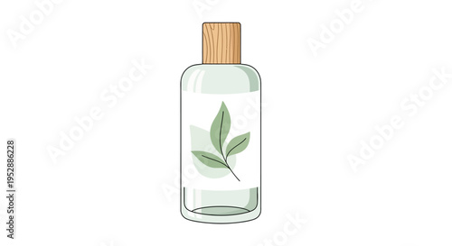 Natural cosmetic bottle with leaf logo, organic skincare, white background