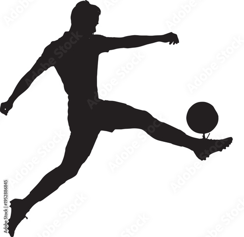 Soccer player kicking ball in mid air motion silhouette