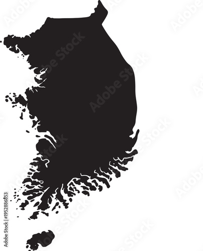 South Korea map silhouette black isolated background