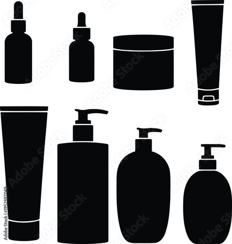 Cosmetic and hygiene product containers silhouette.