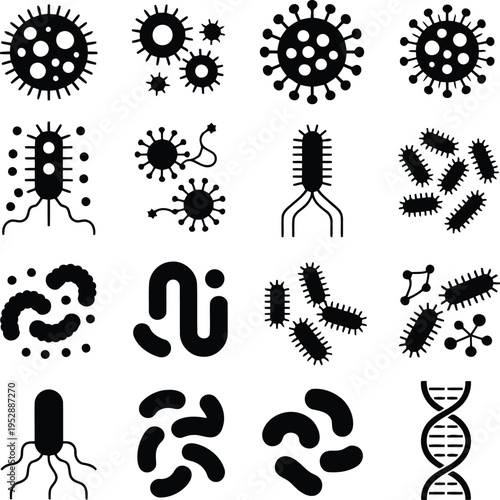 Various microscopic organisms including viruses and bacteria illustrations