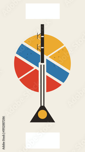 Abstract geometric design with colorful circular segments and vertical elements