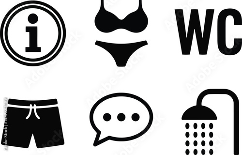 Swimwear restroom and related items silhouette.