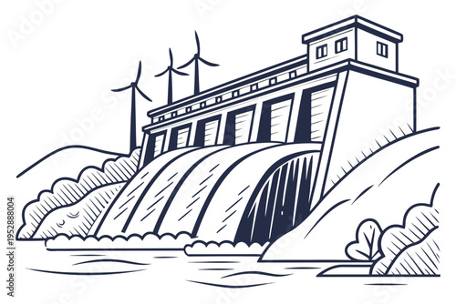 Hydroelectric dam with wind turbines