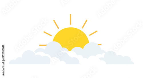 Bright Sun Rising Over Fluffy Clouds, Clear Sky Weather Concept