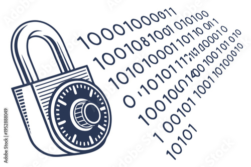 A large padlock with binary code streaming from its dial