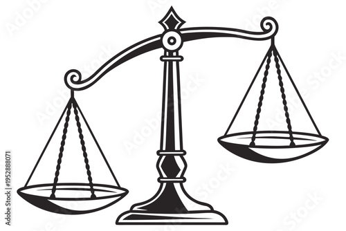 A black and white image of a balance scale