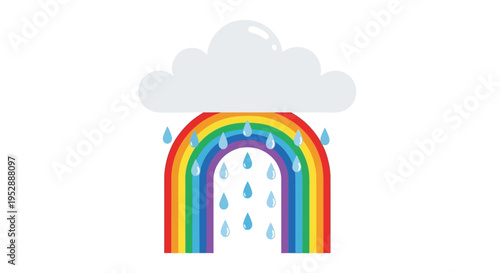 Rainy Rainbow Cloud Icon with Water Drops