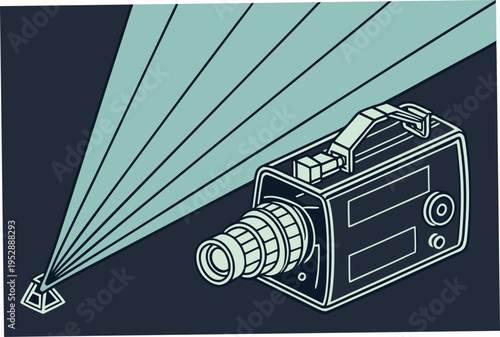 A vintage video camera with a lens and handle