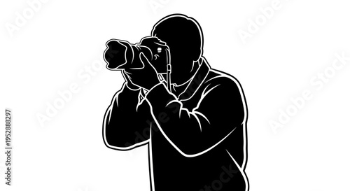 Black silhouette of a man taking a photo with a camera