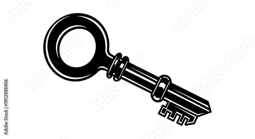 A detailed illustration of an old fashioned skeleton key