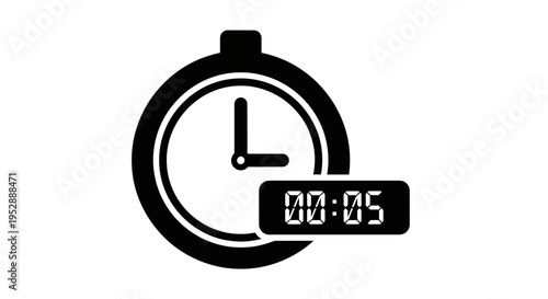 Black stopwatch icon with digital timer