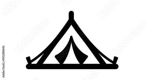 Black silhouette of a tent on a camping stove