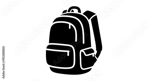 Black and white illustration of a backpack with two compartments and a small handle on top.