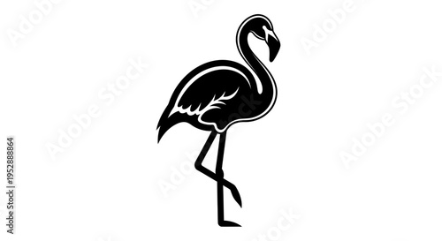 Flamingo Elegance: An elegant silhouette of a flamingo, showcasing its graceful form and iconic posture. A minimalist depiction of the bird in a striking black and the grace.