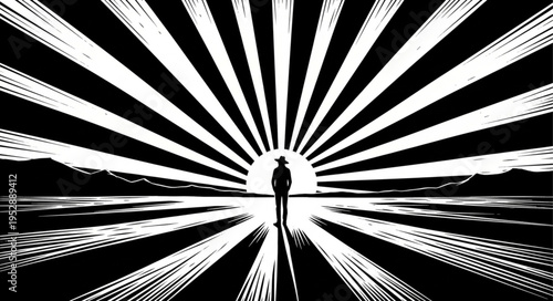 Silhouette of a person walking forward.