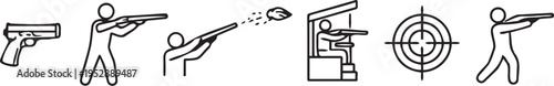 Various stick figures aiming guns at targets in different shooting positions