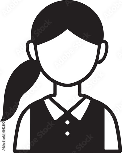 Hand Drawn Female Pilot Black and White Avatar Illustration in Minimal Line Art Style Design