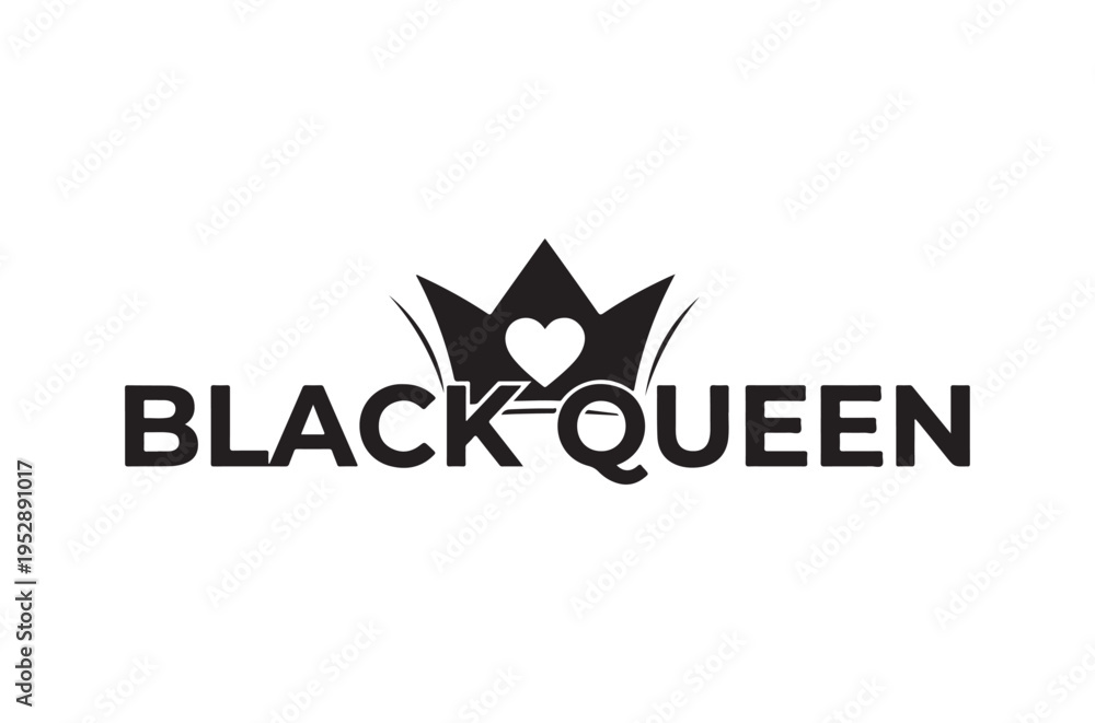 Fototapeta premium Black queen typography with a crown and heart emblem design