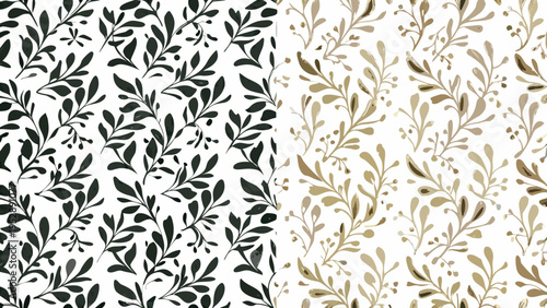 Elegant botanical pattern featuring delicate leaves in gold and black hues