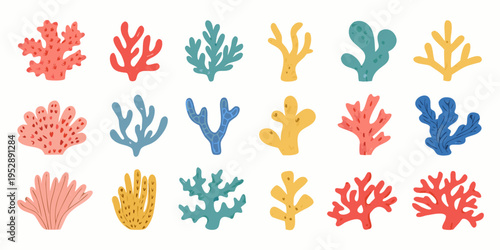 Colorful coral reef illustration featuring various shapes and vibrant hues