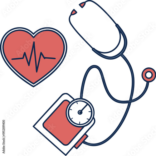 Blood pressure monitor and stethoscope with a heart